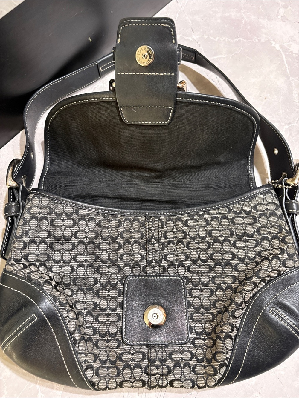 Coach Black and Brown Signature Canvas Shoulder Bag - Picture 2 of 9